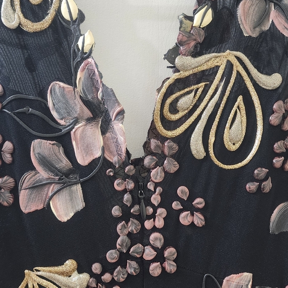 Vintage Ema Savahl Black Floral Embroidered V-Neck Dress, Small. - Picture 7 of 16